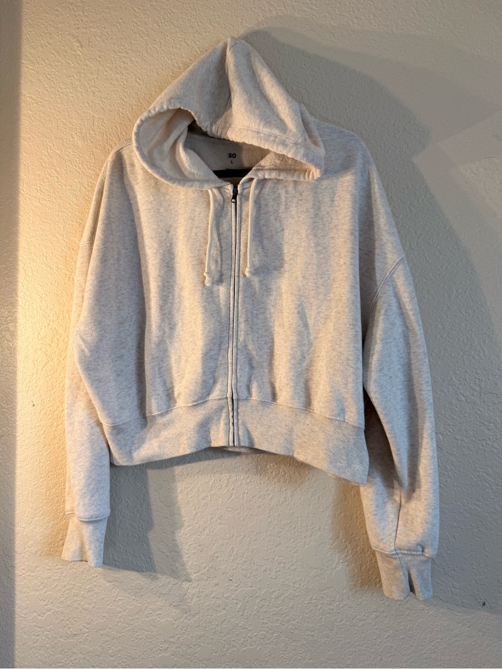 SO Light Gray Cropped Zip Hoodie Bomber Jacket - Women